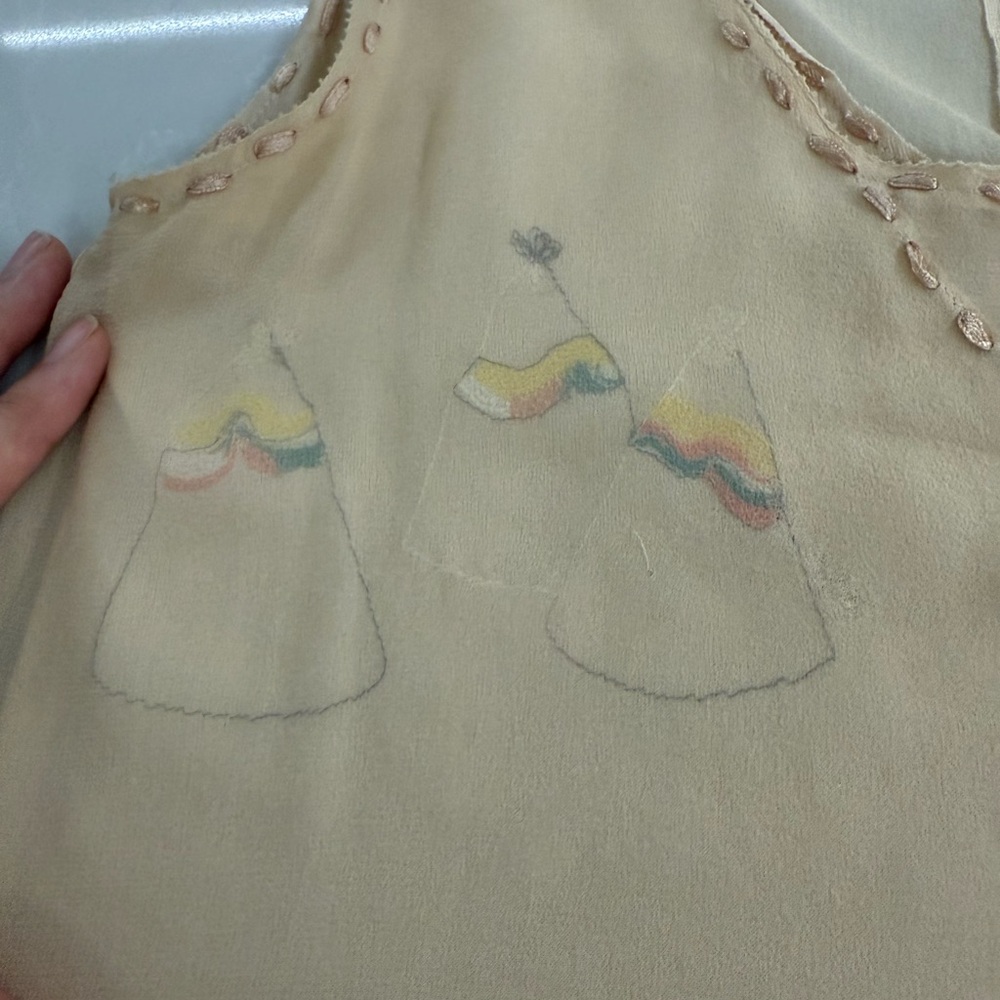 American Retro Beige Embroidered Chiffon Ruffle Tank - Picture 3 of 8